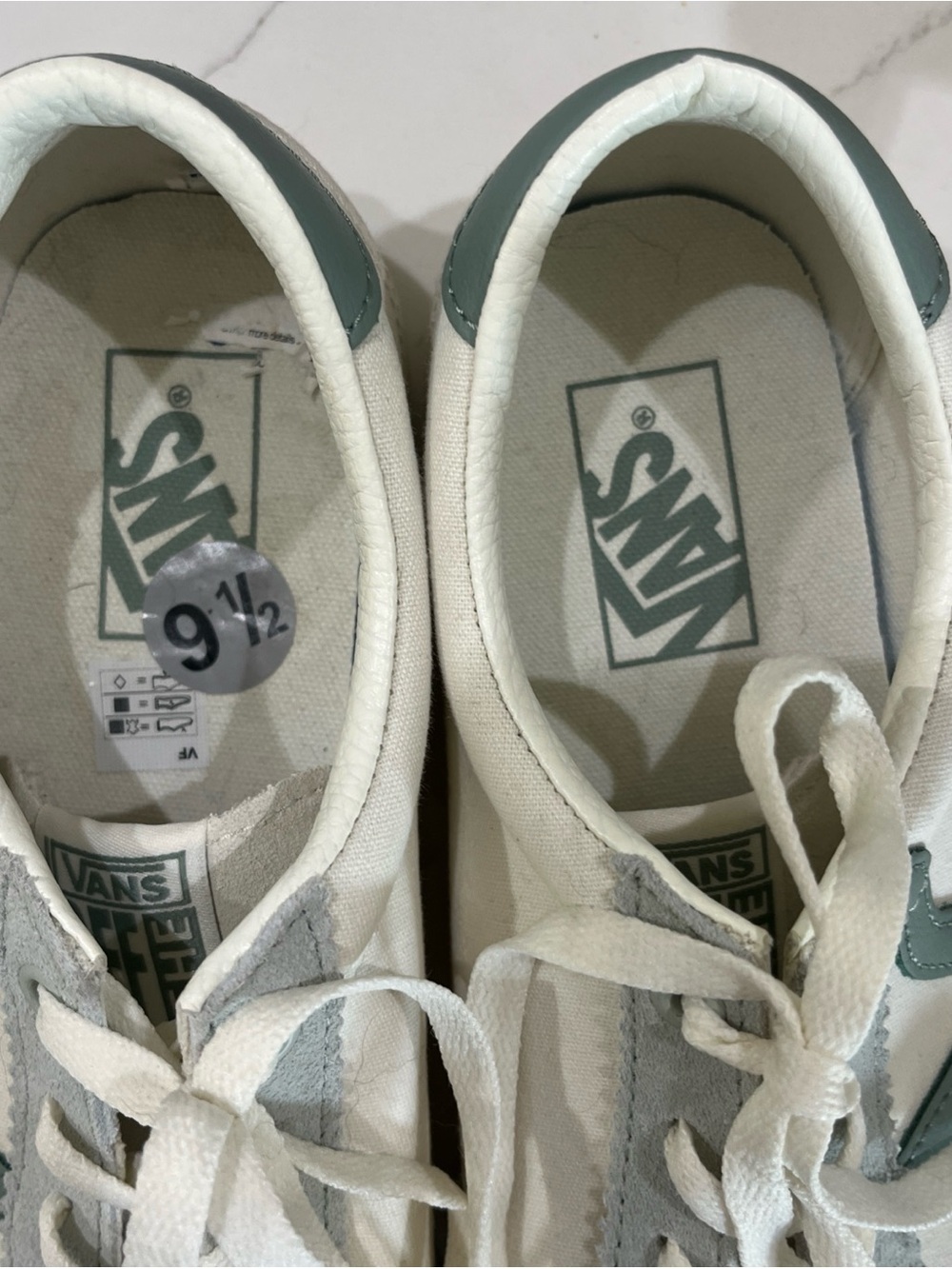 Vans White and Sage Green Low-Top Sneakers